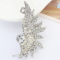 Zinc Alloy Earring Cuff, stainless steel post pin, Leaf, platinum color plated, with rhinestone, nickel, lead & cadmium free 
