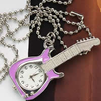 Uhr-Halskette, Zinklegierung, Gitarre, violett, Länge:23 ZollInch, verkauft von Strang