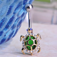 Stainless Steel Belly Ring, Zinc Alloy, with 316L Stainless Steel, Turtle, plated, with rhinestone & hollow, nickel, lead & cadmium free 
