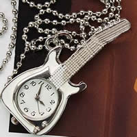 Uhr-Halskette, Zinklegierung, Gitarre, weiß, Länge:ca. 23 ZollInch, verkauft von Strang