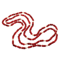 Collar de cadena suéter de Coral, Coral natural, con perla, Toroidal, 2-sarta, Rojo, 5-7mm, 6.5x4mm, longitud:aproximado 47 Inch, Vendido por Sarta