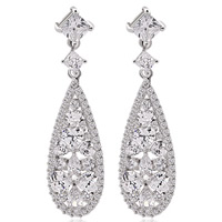 Cubic Zircon Brass Earring, Teardrop, platinum plated, with cubic zirconia & faceted, clear 
