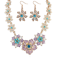 Statement Jewelry Sets, Zinc Alloy, earring & necklace, with Crystal, with 1.9Inch extender chain, Flower, gold color plated, faceted & with rhinestone, nickel, lead & cadmium free, 45mm Approx 20.4 Inch 