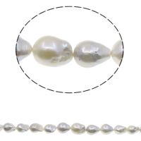 perles nucléées cultivées d'eau douce , perle nucléée de culture d'eau douce, avec corde en nylon, larme, naturel, blanc, 12-14mm Environ 0.8mm Environ 15.7 pouce, Vendu par brin