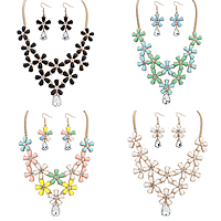 Statement Jewelry Sets, Zinc Alloy, earring & necklace, with Crystal & Resin, with 2.7Inch extender chain, Flower, gold color plated, twist oval chain & faceted & with rhinestone nickel, lead & cadmium free, 73mm Approx 16.1 Inch 