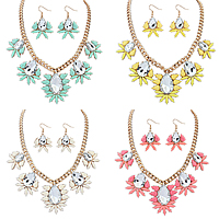 Statement Jewelry Sets, Zinc Alloy, earring & necklace, with Crystal & Resin, with 2.7Inch extender chain, gold color plated, twist oval chain & faceted nickel, lead & cadmium free  Approx 17.7 Inch 
