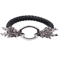 Men Bracelet, Cowhide, with Titanium Steel, Dragon, braided & blacken, black, 15mm Approx 7.5 Inch 