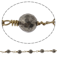 Non Magnetic Hematite Beaded Chain, with Brass, Round & faceted, original color, nickel, lead & cadmium free 