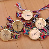 Мода Часы браслет, Нейлоновый шнурок, с заголовка из цинкового сплава & железный цепи & Стеклянный, плакирован золотом, плетеный & регулируемый & Китай, Много цветов для выбора, 38mm,22mm, длина:Приблизительно 8 дюймовый, продается PC