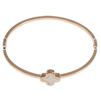 Stainless Steel Bangle, 316L Stainless Steel, with White Shell, Flower, rose gold color plated 2mm, Inner Approx Approx 7 Inch 