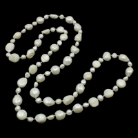 Пресноводные перлы ожерелье цепи свитера, Пресноводные жемчуги, с Стеклянный бисер, Стиль Барокко, натуральный, белый, 2-12mm, длина:Приблизительно 35 дюймовый, продается Strand