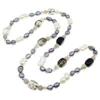 Cristal Perle collier chandail, perle d'eau douce cultivée, avec cristal & chalumeau, facettes, multicolore, 8-13mm  Environ 32 pouce, Vendu par brin