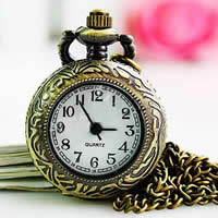 Ожереловые наручные часы, цинковый сплав, с Стеклянный, Плоская круглая форма, Покрытие под бронзу старую, твист овал & с цветочным узором, 25mm, длина:Приблизительно 31 дюймовый, продается Strand