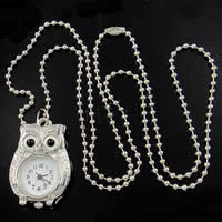 時計ネックレス, 亜鉛合金, フクロウ, プラチナカラーメッキ, ボール チェーン 2.4mm, 長さ:約 23 インチ, 売り手 ストランド