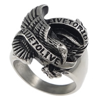 Men Stainless Steel Ring in Bulk, 304 Stainless Steel, Bird, with letter pattern & blacken, 23mm, US Ring 