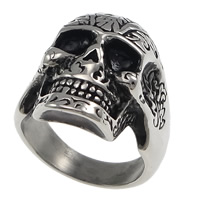 Men Stainless Steel Ring in Bulk, 304 Stainless Steel, Skull, blacken, 24mm, US Ring 