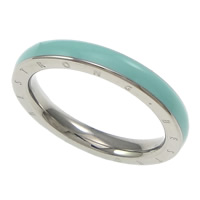 Enamel Stainless Steel Finger Ring, 304 Stainless Steel, turquoise blue, 3mm, US Ring 