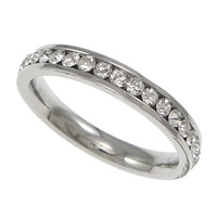 Rhinestone Stainless Steel Finger Ring, 304 Stainless Steel, with rhinestone, original color, 3.5mm, US Ring 