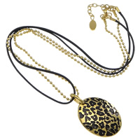 Stainless Steel Jewelry Necklace, 304 Stainless Steel, with Waxed Cotton Cord, with 2lnch extender chain, Flat Oval, gold color plated, ball chain & enamel & , black 2.5mm, 2mm Approx 23.5 Inch 