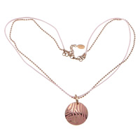 Stainless Steel Jewelry Necklace, 304 Stainless Steel, with Waxed Cotton Cord, with 2lnch extender chain, Flat Round, rose gold color plated, ball chain & enamel & , pink 2.5mm, 2mm Approx 23.5 Inch 