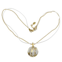 Stainless Steel Jewelry Necklace, 304 Stainless Steel, with Waxed Cotton Cord, with 1.5lnch extender chain, Flat Round, gold color plated, with butterfly pattern & ball chain & enamel & , white 2.5mm, 2mm Approx 23.5 Inch 