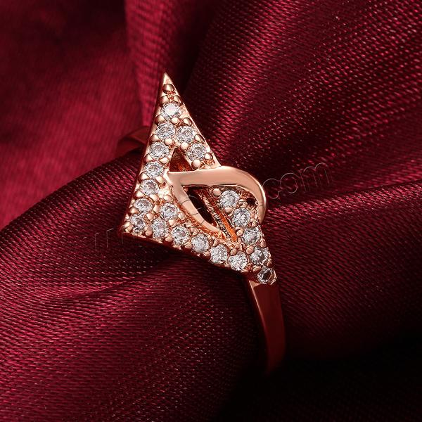 Favourer ® палец кольцо, Латунь, Треугольник, плакирование настоящим розовым золотом, разный размер для выбора & инкрустированное микро кубического циркония, 11mm, продается PC