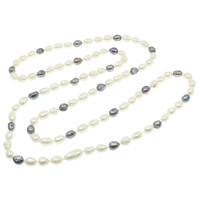 De agua dulce naturales collar de perlas largo, Perlas cultivadas de agua dulce, Arroz, 2-tono, 9-10mm, longitud:aproximado 44.5 Inch, Vendido por Sarta