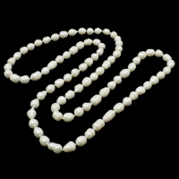 De agua dulce naturales collar de perlas largo, Perlas cultivadas de agua dulce, Arroz, Blanco, 11-12mm, longitud:aproximado 45.5 Inch, Vendido por Sarta