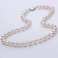 Natural Freshwater Pearl Necklace, brass bayonet clasp, Round Grade AAAA, 9-10mm 
