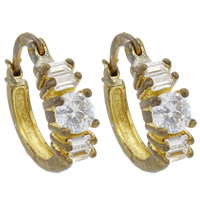 Brass Hoop Earring, plated, with cubic zirconia nickel, lead & cadmium free 