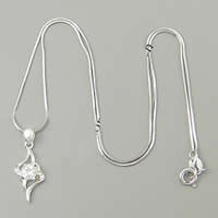 Cubic Zirconia Sterling Silver Necklace, 925 Sterling Silver, Leaf, with cubic zirconia Inch 