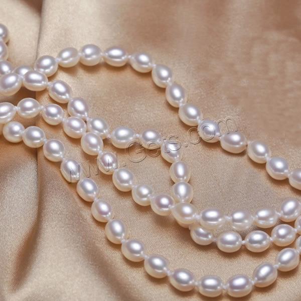 Natural Freshwater Pearl Long Necklace, Rice, different length for choice, white, 7-8mm, Sold By Strand