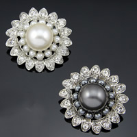 Glass Pearl Brooch, Zinc Alloy, with Glass Pearl, Flower, platinum color plated, with rhinestone, mixed colors, nickel, lead & cadmium free 