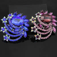 Crystal Brooch, Zinc Alloy, with Crystal, Flower, platinum color plated, faceted & with rhinestone, mixed colors, nickel, lead & cadmium free 