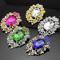Crystal Brooch, Zinc Alloy, with Crystal, Oval, plated, faceted & with rhinestone, mixed colors, nickel, lead & cadmium free 
