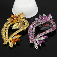 Crystal Brooch, Zinc Alloy, with Crystal, Leaf, plated, faceted & with rhinestone, mixed colors, nickel, lead & cadmium free 