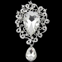 Crystal Brooch, Zinc Alloy, with Crystal, Flower, platinum color plated, faceted & with rhinestone, clear, nickel, lead & cadmium free 