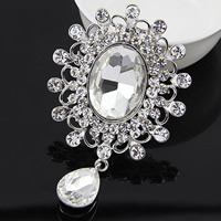 Crystal Brooch, Zinc Alloy, with Crystal, Oval, platinum color plated, faceted & with rhinestone, clear, nickel, lead & cadmium free 