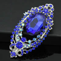 Crystal Brooch, Zinc Alloy, with Crystal, Horse Eye, platinum color plated, faceted & with rhinestone, blue, nickel, lead & cadmium free 