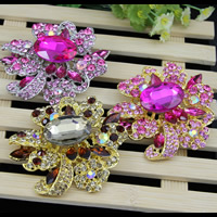 Crystal Brooch, Zinc Alloy, with Crystal, Flower, plated, faceted & with rhinestone, mixed colors, nickel, lead & cadmium free 