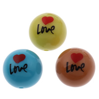 Perles acryliques imprimées , Acrylique, Rond, mot amour, impression, avec le motif de lettre & couleur solide, plus de couleurs à choisir, 20mm Environ 2mm Vendu par sac