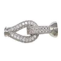 Brass Fold Over Clasp, plated, with end cap & micro pave cubic zirconia 28mm  Inner Approx 7mm 