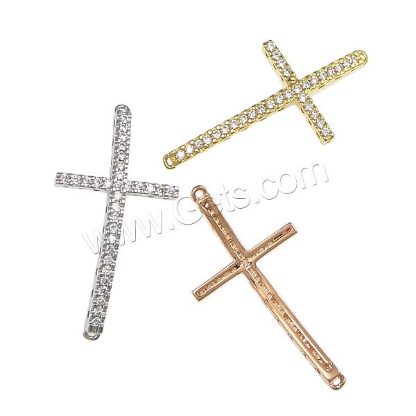 Cubic Zirconia Micro Pave Brass Connector, Cross, plated, micro pave cubic zirconia & 1/1 loop, more colors for choice, 18.5x36.4x3.2mm, Hole:Approx 1mm, Sold By PC