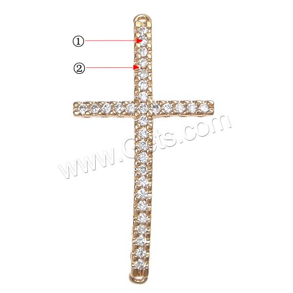 Cubic Zirconia Micro Pave Brass Connector, Cross, plated, micro pave cubic zirconia & 1/1 loop, more colors for choice, 18.5x36.4x3.2mm, Hole:Approx 1mm, Sold By PC
