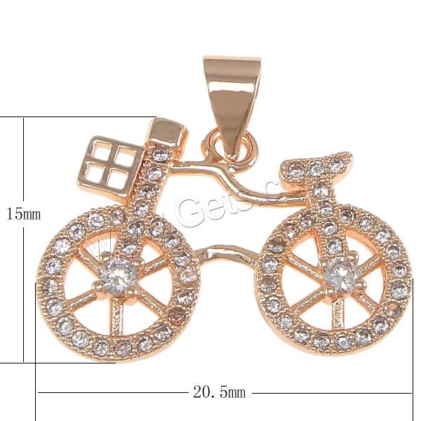 Cubic Zirconia Micro Pave Brass Pendant, Bike, plated, micro pave cubic zirconia, more colors for choice, 20.5x15x2mm, Hole:Approx 3.5x4mm, Sold By PC