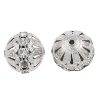 Ball Rhinestone Spacer, Brass, Rondelle, platinum color plated, with rhinestone & hollow, nickel, lead & cadmium free Approx 1.5mm 