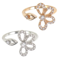Cubic Zirconia Micro Pave Brass Finger Ring, Flower, plated & micro pave cubic zirconia 14mm 