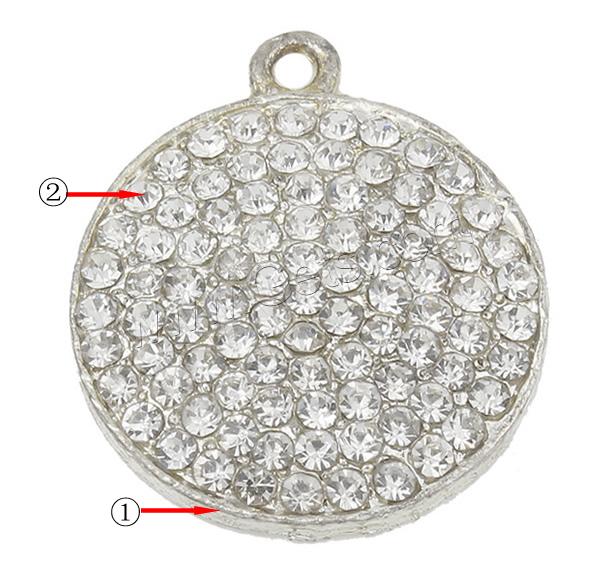 Zinc Alloy Rhinestone Pendants, Flat Round, plated, with rhinestone, more colors for choice, lead & nickel free, 20x24x3mm, Hole:Approx 1.5mm, Sold By PC