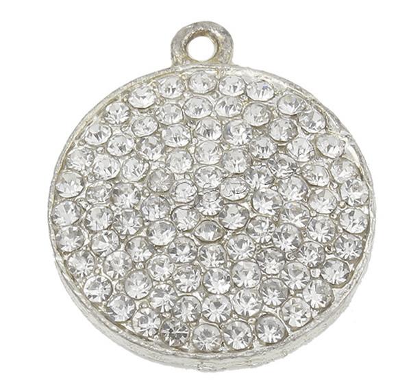 Zinc Alloy Rhinestone Pendants, Flat Round, plated, with rhinestone, more colors for choice, lead & nickel free, 20x24x3mm, Hole:Approx 1.5mm, Sold By PC