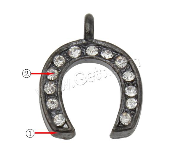 Zinc Alloy Rhinestone Pendants, Horseshoes, plated, with rhinestone, more colors for choice, lead & nickel free, 13x16x2mm, Hole:Approx 1.5mm, Sold By PC